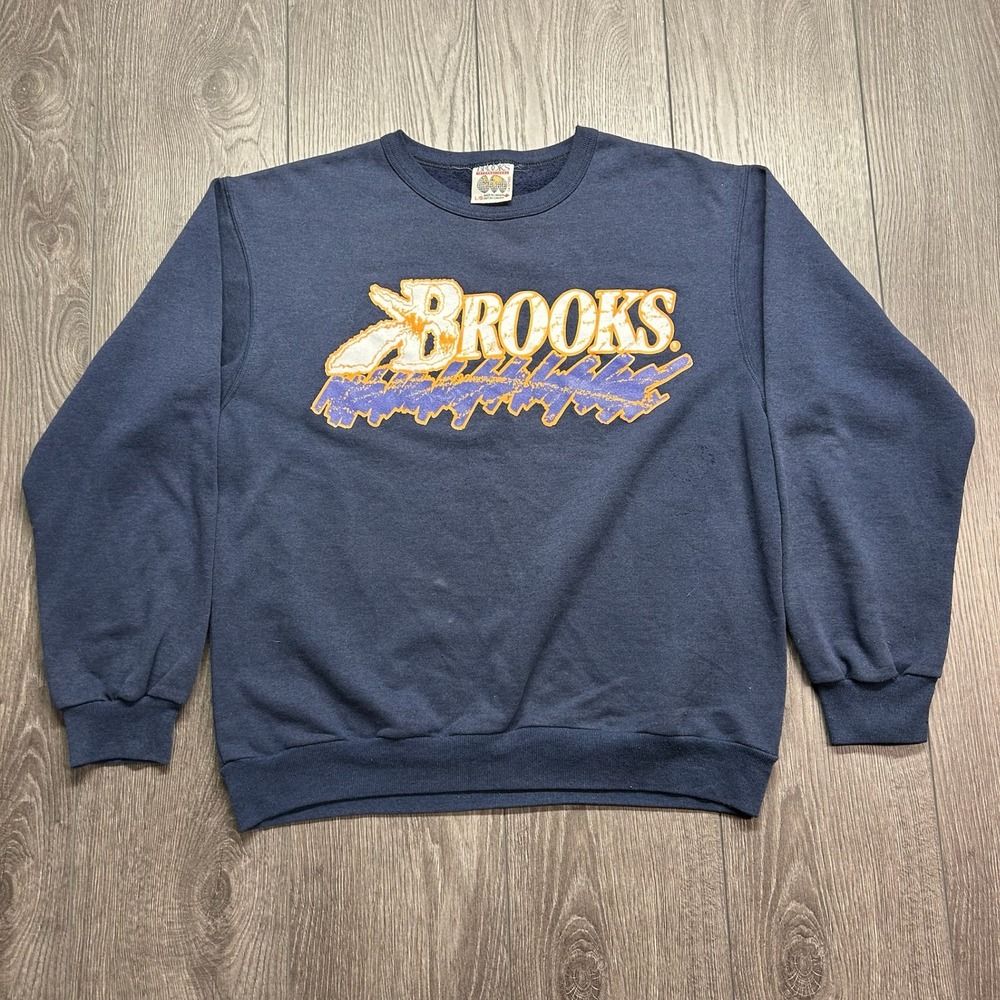 Vintage 90s Brooks International Sweatshirt Mens Medium Navy Blue Made in Canada